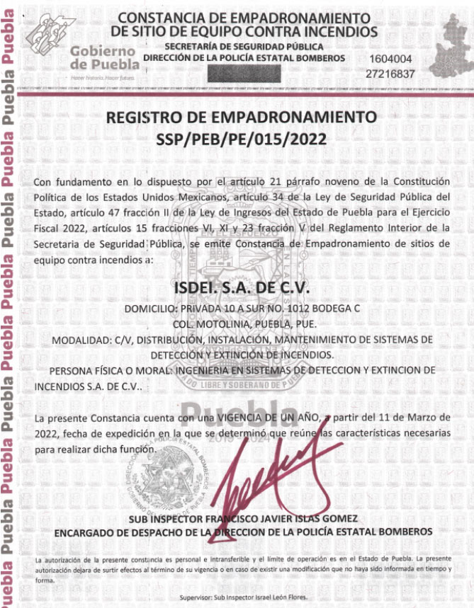 certificado empadronamiento bomberos puebla